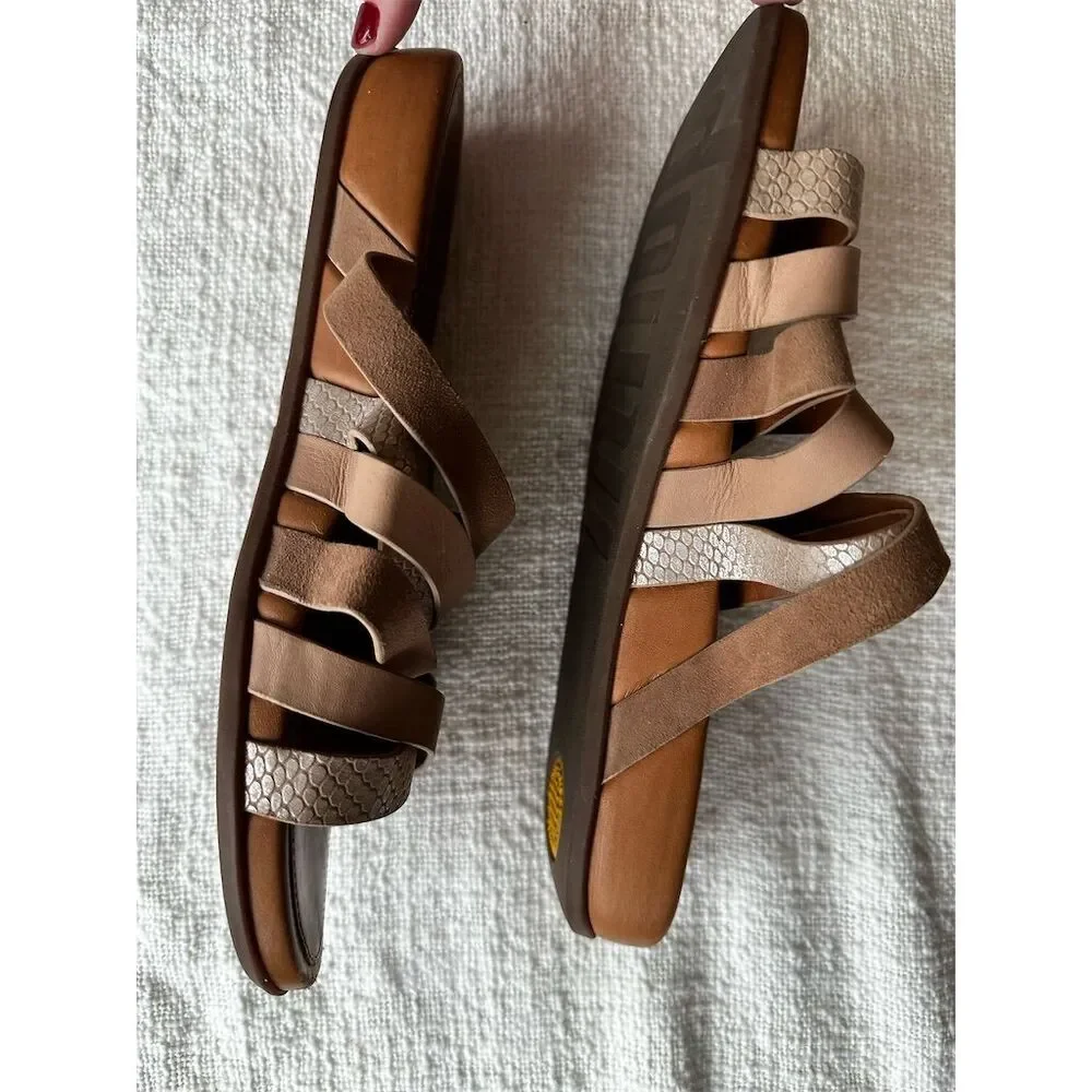 FitFlop Women's Size 8 Lumy Leather Slide Sandals Brown Silver Accents - Picture 3 of 5